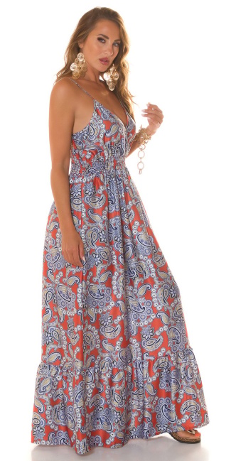 Maxidress with straps and Paisley Print Bronze